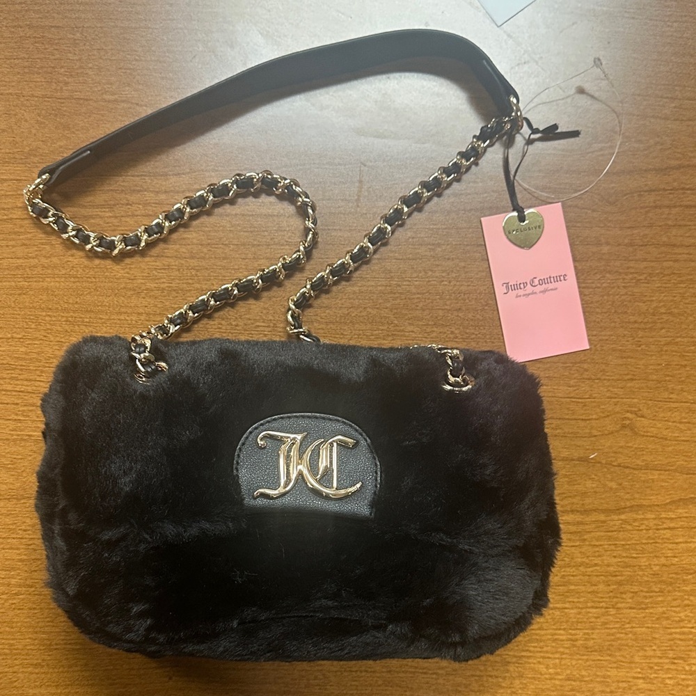 Juicy couture fashion vibe flap faux fur crossbody with gold hardware